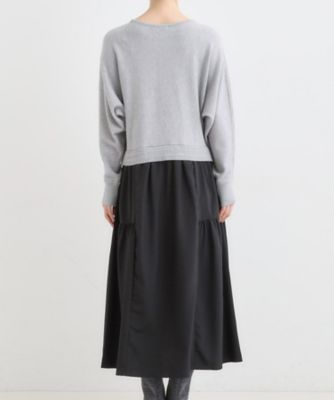 S－LL】1枚でさまになる 異素材ドッキングワンピース