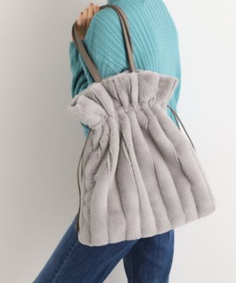 ＜GROVE (Women)＞ストライプフェイクファー巾着トート（２００２５５５７６７）