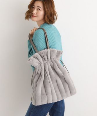 ストライプフェイクファー巾着トート（2002555767） | GROVE