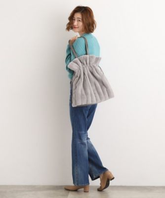 ストライプフェイクファー巾着トート（2002555767） | GROVE