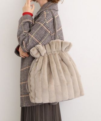 ストライプフェイクファー巾着トート（2002555767） | GROVE