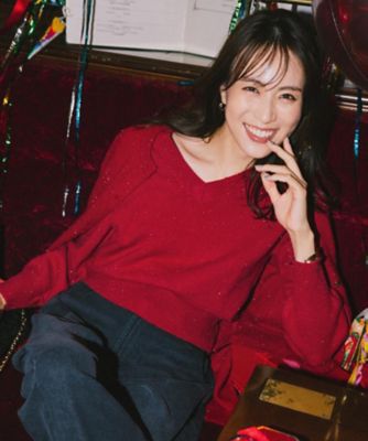 Vネックラメニット【洗濯機OK】（2002555890） | OPAQUE