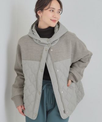 S－LL】異素材使いが目を惹く キルトフードブルゾン