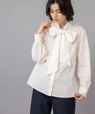 and per se ボウタイ付きホワイトシャツ M ≪通勤・セレモニー対応≫ボウタイシャツブラウス【洗濯機OK