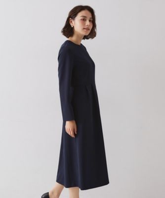通勤対応》フィットアンドフレアワンピースダブルクロス【洗濯機OK