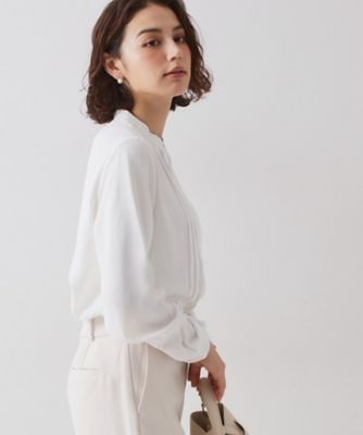 【セット割あり】RIAM PLACE Sheer Cuff プルオーバーホワイト 通勤対応》タックブラウス【洗濯機OK】（2002555917