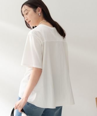 新品マイカアンドディール 異素材ドッキング プルオーバーカットソーニット 洗える／Tシャツ】異素材ドッキングプルオーバー