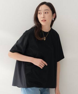 洗える／Tシャツ】異素材ドッキングプルオーバー
