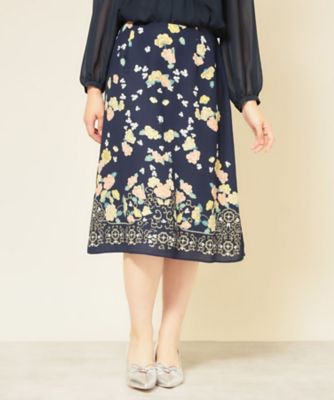 SUNAUNA (Women)/スーナウーナ【co creation and yours/SS~L】オリエンタル柄パネルスカート(2002556041) アオ194 ひざ丈スカート【三越伊勢丹/公式】