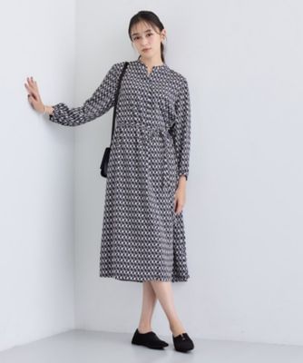 ペイントプリントフレアワンピース 洗える／オリジナル柄】ジオメプリント フレアワンピース