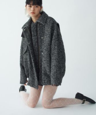 めぎ！Louren tweed puffsleeve blouson oversized tweed blouson