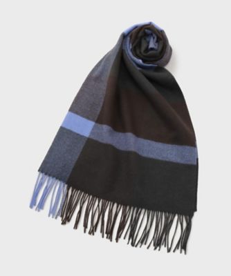 洗えるウールカシミヤ】変形ブロックチェックマフラー