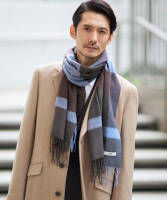 洗えるウールカシミヤ】変形ブロックチェックマフラー