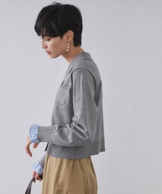 袖口ドッキング ポロ衿デザインニット【洗濯機洗い可