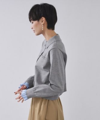 袖口ドッキング ポロ衿デザインニット【洗濯機OK