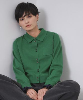 OPAQUE.CLIP (Women)/オペークドットクリップ 袖口ドッキング ポロ衿デザインニット(2002556221) グリーン020 トップス【三越伊勢丹/公式】