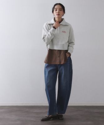 ロゴ刺繍ハーフジップ裏毛トップス【洗濯機洗い可