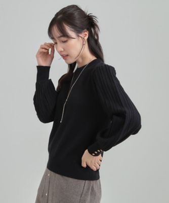 美品！ニット見え長袖ウェア 洗濯機可】切り替えデザインで上品見え お袖編み柄ニット