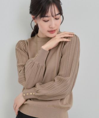 洗濯機可】切り替えデザインで上品見え お袖編み柄ニット