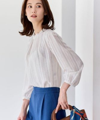 ＜Reflect (Women)＞【セットアップ可】ストライプ柄ジャカードブラウス（２００２５５６９３５）