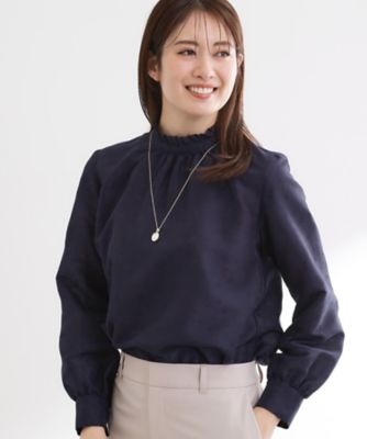 フリルネックサテンジャカードブラウス（2002556940