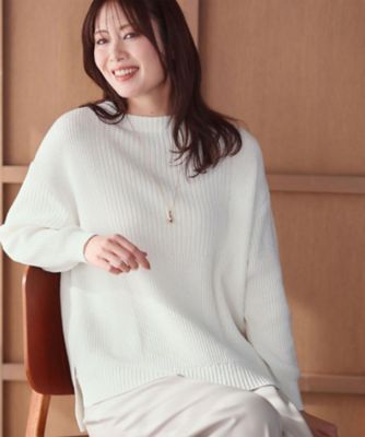 腰周りカバー／長め丈】モックネックニットプルオーバー