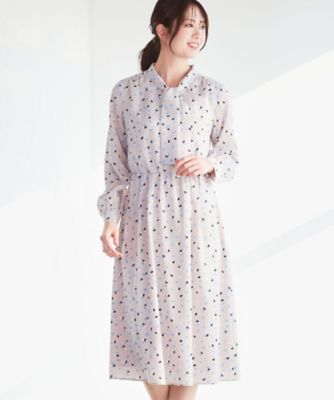 通勤・おでかけにおすすめ◎】フラワープリントボウタイワンピース