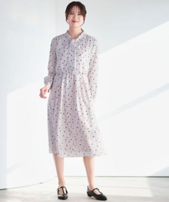 通勤・おでかけにおすすめ◎】フラワープリントボウタイワンピース