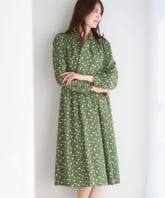 通勤・おでかけにおすすめ◎】フラワープリントボウタイワンピース