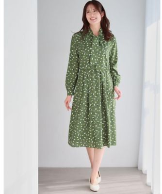 通勤・おでかけにおすすめ◎】フラワープリントボウタイワンピース