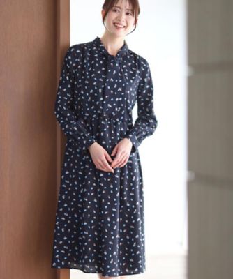 セレモニー／通勤／おでかけに◎】フラワープリントボウタイワンピース