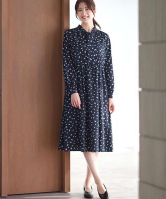 通勤・おでかけにおすすめ◎】フラワープリントボウタイワンピース