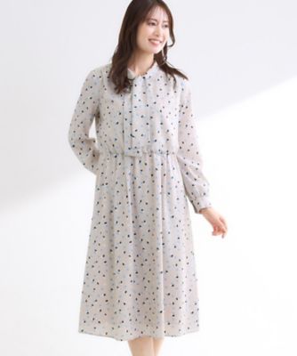 セレモニー／通勤／おでかけに◎】フラワープリントボウタイワンピース