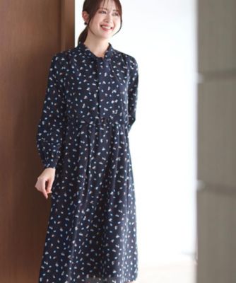 【ひー】ボウタイフラワープリントワンピース NOBLE（ノーブル） ワンピース フラワープリントラグランボウタイ