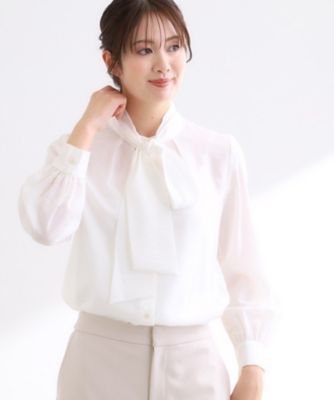 ＜Reflect (Women)＞【セレモニー／通勤／ボウタイ取り外し可】ボウタイ付きバンドカラーブラウス（２００２５５６９５４）