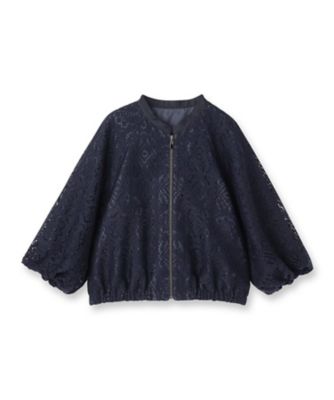 アドーア　⭐幻⭐　水彩調バックジッププルオーバー　ネイビー　ブラック　カットソー セットアップ可】ジップアップレースショートブルゾン