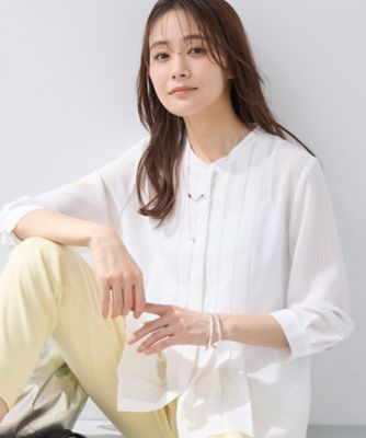 ＜INDIVI L (Women/大きいサイズ)＞【洗える／大人シアー】タックプリーツ７分袖ブラウス（２００２５５９２６２）