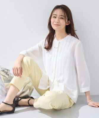 ¥12,500＋税　INDIVI 七分袖　トップス　タグ付き新品 洗える／大人シアー】タックプリーツ7分袖ブラウス
