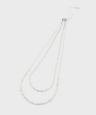 みぃ２点まとめ売りネックレス 2WAY／2連セット】パール調＆チェーンミックスネックレス