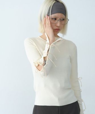 【美品】Ameri/スカーフ付ジャケット/アイボリー/S ribbon slit pullover（2002560107