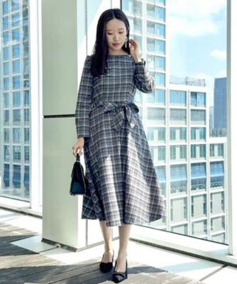 大人可愛い・微起毛】先染めチェック柄フィット＆フレアワンピース