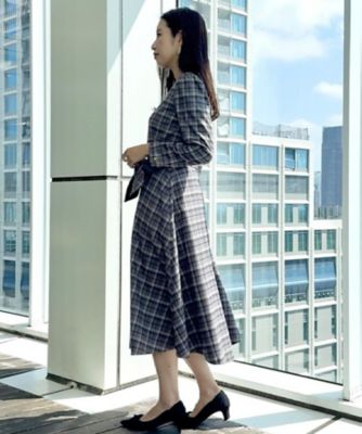 大人可愛い・微起毛】先染めチェック柄フィット＆フレアワンピース