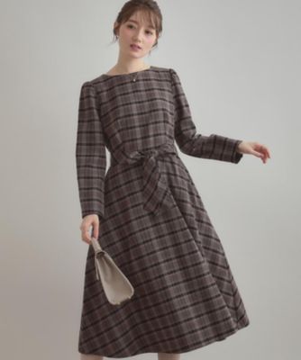 COUTURE BROOCH (Women)/クチュールブローチ 先染めチェック柄フィット & フレアワンピース(2002560280) チャ244 ワンピース・ドレス【三越伊勢丹/公式】