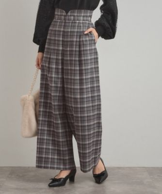 ＜COUTURE BROOCH (Women)＞【大人可愛い】起毛先染めチェック柄　スカラウエスト　ワイドパンツ（２００２５６０２８１）