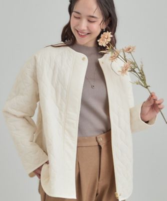 ＜SHOO LA RUE (Women)＞【洗濯機可／Ｓ－ＬＬ／撥水】大人が着たい　ノーカラー　キルトジャケット（２００２５６０３６０）