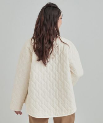 R.D CLOTH ノーカラージャケット Lサイズ色アイボリー 洗濯機可／S－LL／撥水】大人が着たい ノーカラー キルトジャケット