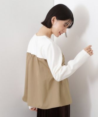 りこちゃん③ＬＬ白カットソー×ブルーストライプ布帛切替五分袖カットソー 布帛切替カットソー（2002560382） | THE SHOP TK (Women