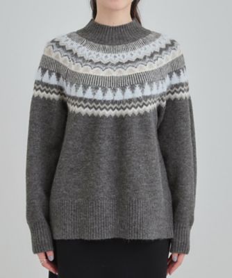 洗濯機可／S－LL】配色が大人かわいい フェアアイル柄求心ニット