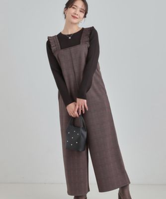 S－LL】大人のための チェック柄フリルサロペット