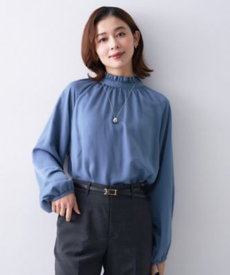 【送料無料】UNTITLED L (Women/大きいサイズ)/アンタイトルL スタンドフリルネック ブラウス(2002561505) アオ093 トップス【三越伊勢丹/公式】